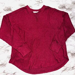 Lush Long Sleeve Sweater V-Neck Deep Wine Women L Tomato Girl Old Money Preppy